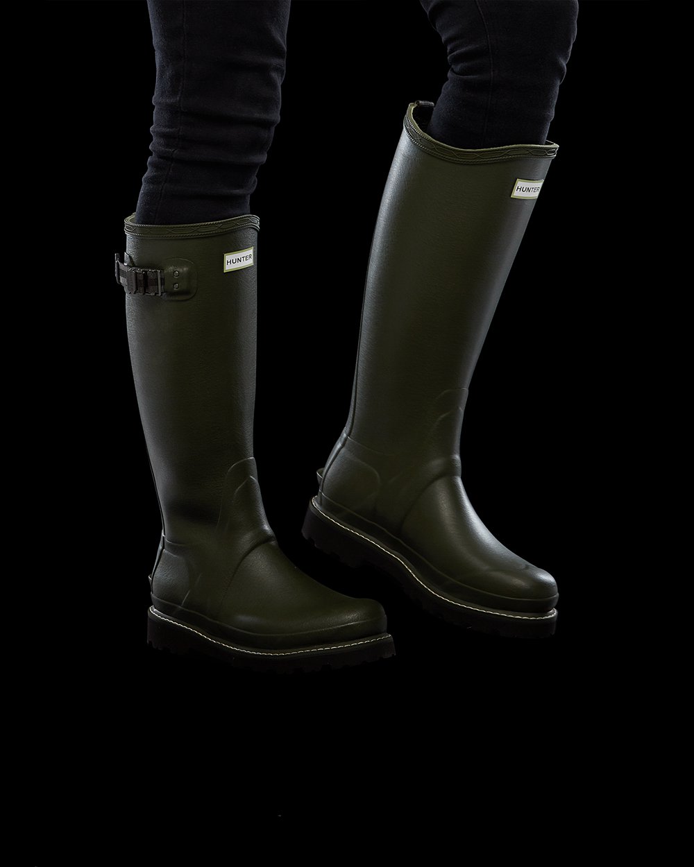 Women Hunter Balmoral Poly-Lined | Tall Rain Boots Dark Olive | NZ-72046-IGJW